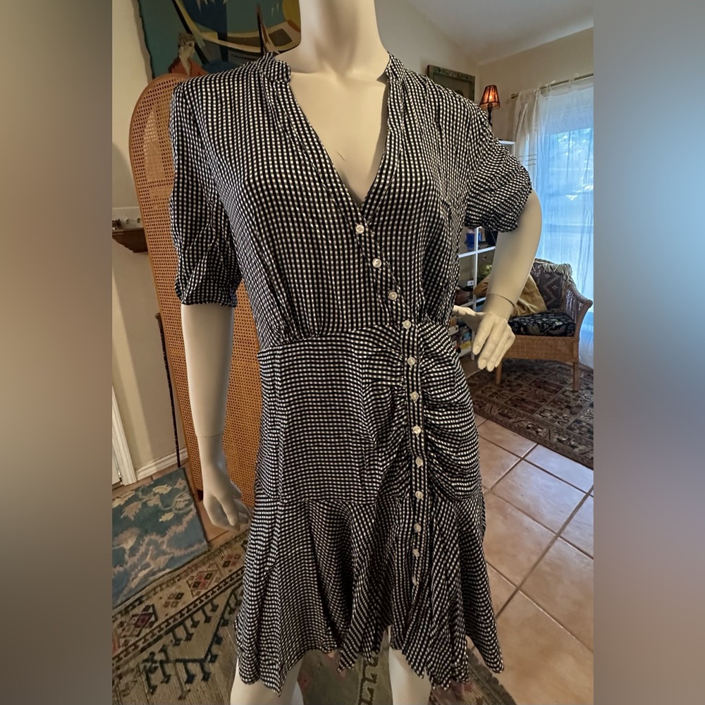 Free People Black and White Gingham Midi Dress sz Large